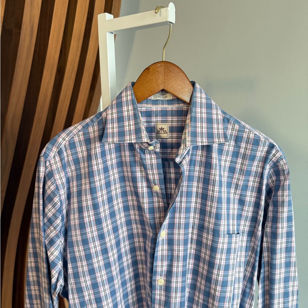 Peter Millar Blue and White Casual Button Down Shirt